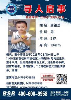 【寻人启事】图中唐铭浩于2025年08月04日上午11:00左右在桂林市临桂区大律街154号附近走失 - 沧州28生活网 cangzhou.28life.com